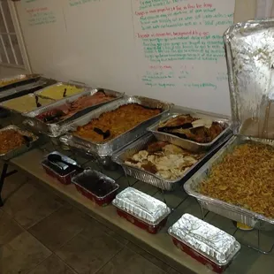 a buffet of food