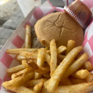 a hamburger and fries