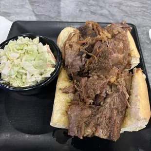 Brisket sandwich with Cole slaw side