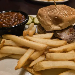 Jr Smokehouse with beans and fries.