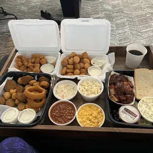 a variety of food items on a tray