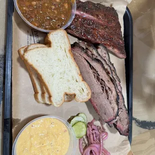 Brisket, Ribs, Grits, and Pinto beans