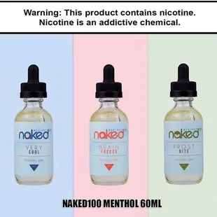 Come In And Check The Selection  Of Naked Juices.  We Have All Flavors In All Level Of nicotine