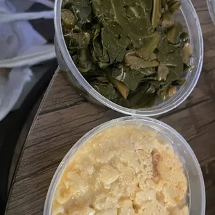 Collard greens and mac n cheese.