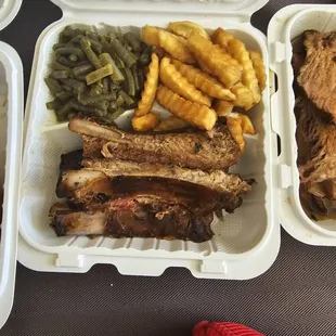 Ribs fries green beans