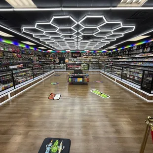 The smoke shop is a cozy, dimly lit space with a relaxed, almost retro vibe.