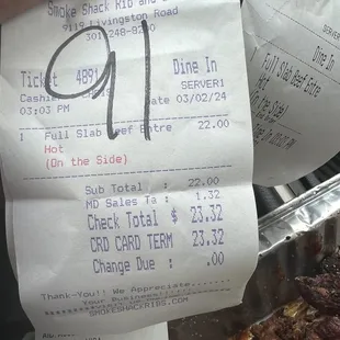 Receipt from purchase less than an hour ago