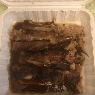 The meat was to tough and fatty and the string beans to S soggy.