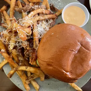 a burger and french fries