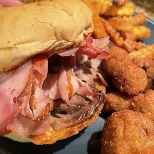 Large sandwich with beef and ham