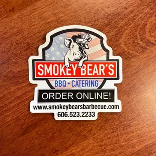 a sticker on a table