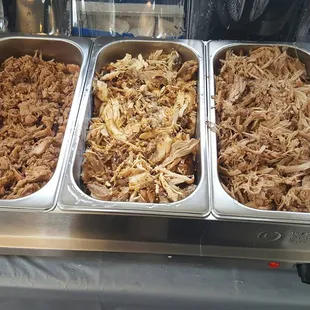 three trays of pulled pork