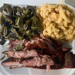pork ribs mac &amp; cheese and collard greens