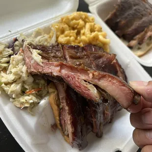 1/2 rack ribs with Mac &amp; cheese and coleslaw