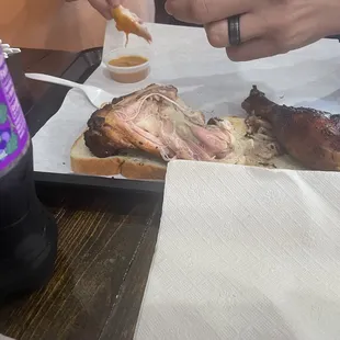 Smoked chicken, brisket and Mac and cheese