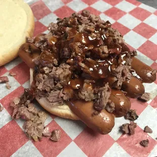 Brisket dog sandwich