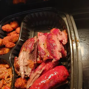 Two meat plate with beans and okra