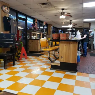 a checkered floor in a diner