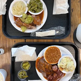2 Meats + 2 sides :) Brisket + (Beef/Pork) Sausage! Yum!