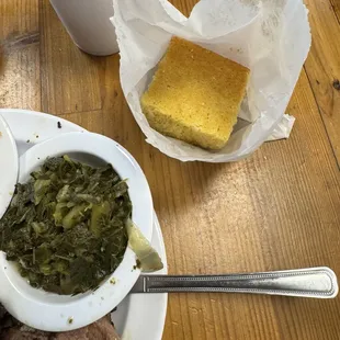 Collard greens and cornbread.
