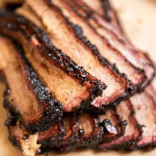 Smoked brisket with bark and smoke ring