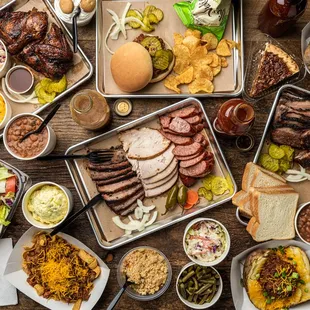 Overhead pic of Smokey Mo&apos;s Menu items