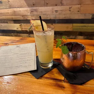 Blackberry mint mule and apple cider margarita