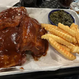 Ribs, fries and collard greens!