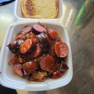 Brisket and sausage sandwich