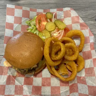Double Smash Burger with Onion Rings
