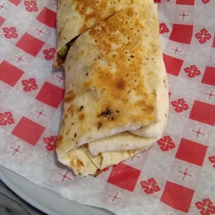 The Jerk Chicken Burrito. Fresh ingredients and chicken diced too small. That robbed it of flavor. But it was good, Rate it a "B."