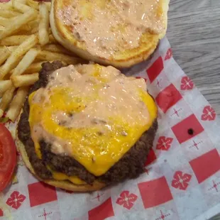 Smokey Sensations' double smash burger. The seasoning and sauce were very good.