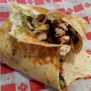 Smokey Sensations' Jerk Chicken Burrito. It was good but not "sensational." As you see, the chicken was diced very small and was a bit dry.