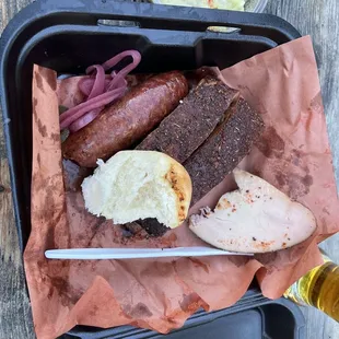 Ribs, sausage, turkey breast