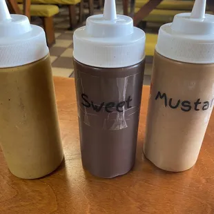 From left, Reg Mustard, Red Sweet, spicy Mustard