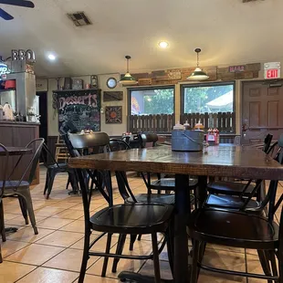 tables and chairs in a restaurant
