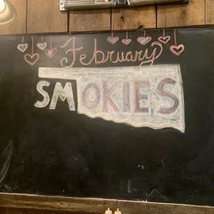 Sign inside restaurant