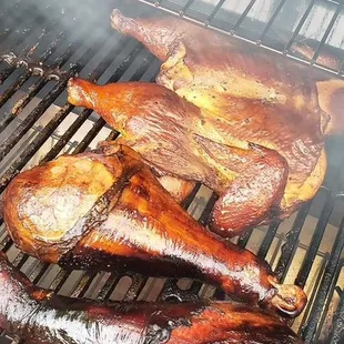 Turkey leg and whole chicken