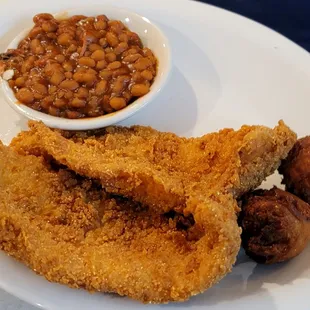 Fried Fish with Baked Beans