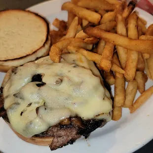 a burger and fries