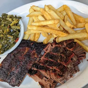 Brisket, ribs, collards and fries