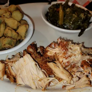 Chicken Platter with fried okra &amp; collard greens