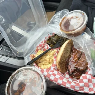 tri tip sandwich, potato salad, greens. I had to go back to beans and yams it is sooo good. 2/2025