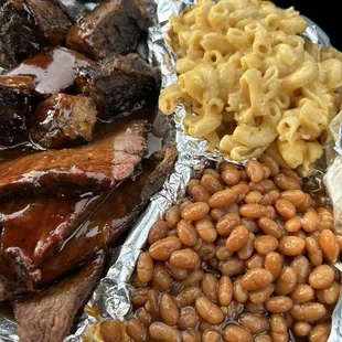 Tri-Tip, Brisket, Chili Beans, and Mac n Cheese
