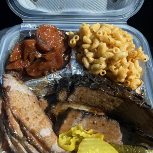 Brisket, tri tip, sweet yams, and mac