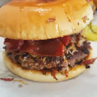 Our one of a kind Bacon stacked Cheeseburger!
