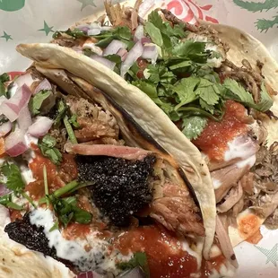 Pulled pork tacos loaded. 5/5!  Amazing!
