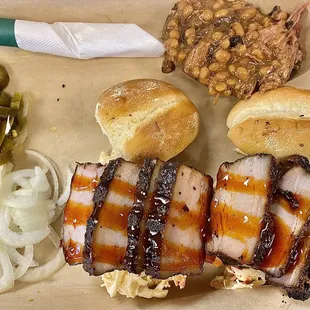 Pork belly sliders! AMAZING! And those beans! Hot damn are they delicious