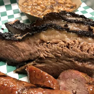 Sausage, brisket, beans