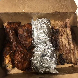 2 Meat Combo with Brisket Upcharge. Jerk Chicken and brisket